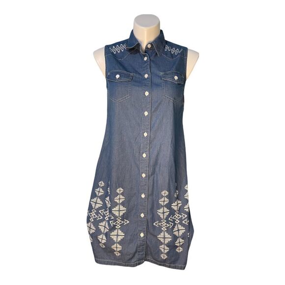 BIT & Bridle Sleeveless Button‎ Front Denim Jean Dress Blue S - Picture 1 of 7
